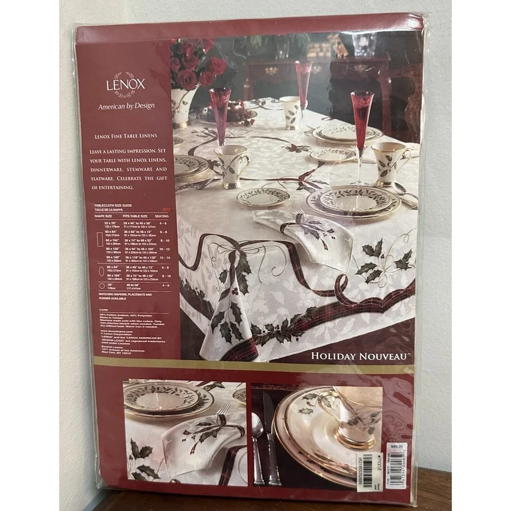Lenox Holiday Nouveau Tartan Tablecloth 60 X 84 & 4- Napkins NEW